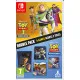 A Nintendo Switch game case displaying Woody and Buzz Lightyear waving next to a retro arcade cabinet and a 3D wild west sandbox landscape