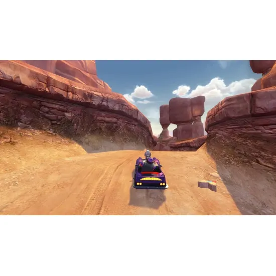 A Nintendo Switch game case displaying Woody and Buzz Lightyear waving next to a retro arcade cabinet and a 3D wild west sandbox landscape