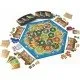 CATAN Traders & Barbarians 6th Edition box art showing new game components, merchant caravans, and barbarians threatening settlements