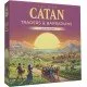 CATAN Traders & Barbarians 6th Edition box art showing new game components, merchant caravans, and barbarians threatening settlements