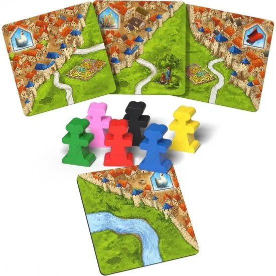 Carcassonne Traders & Builders Expansion box showing the builder and pig meeples and trade goods tokens
