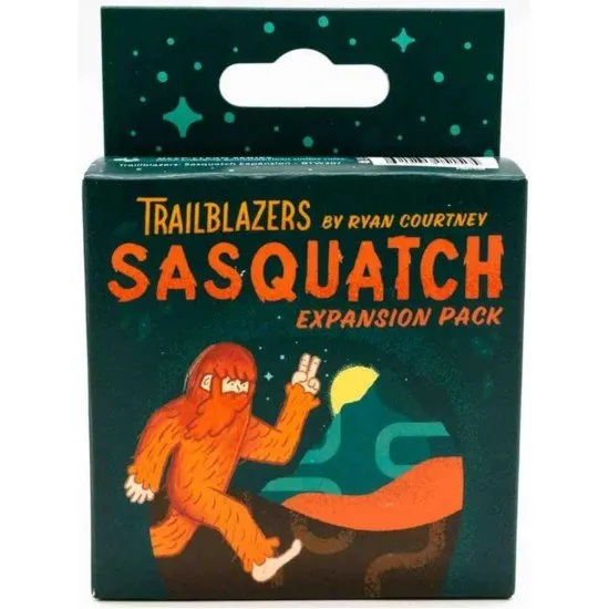 Trail cards being placed in a shared central area with a shadowy Sasquatch figure depicted on a card
