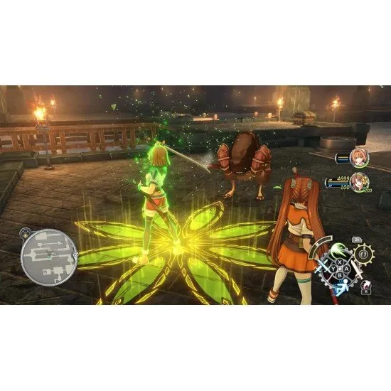 Estelle standing on a cliffside holding a harmonica as a massive airship looms in the distance