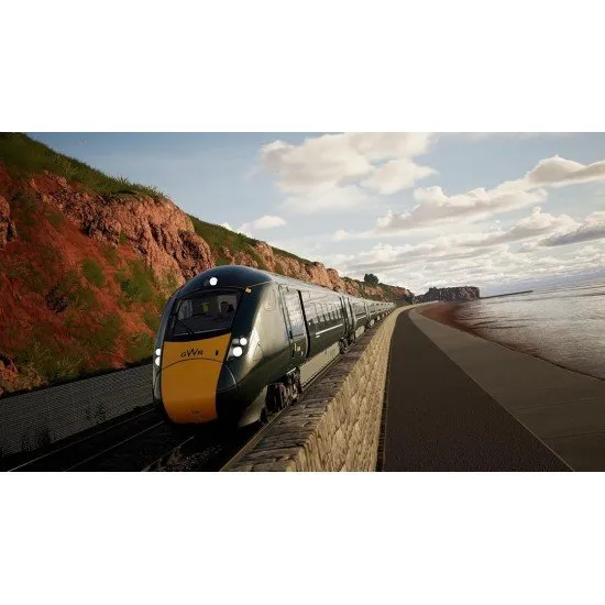 Train Sim World 6 PS5 box art featuring high-speed trains on the Riviera Line and German rail networks