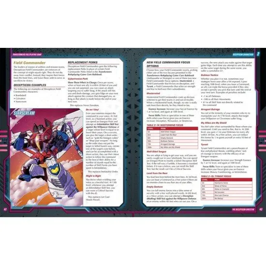 Transformers RPG Decepticon Directive Sourcebook cover art featuring Megatron and other Decepticons in a dynamic, aggressive pose