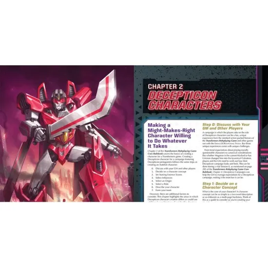 Transformers RPG Decepticon Directive Sourcebook cover art featuring Megatron and other Decepticons in a dynamic, aggressive pose