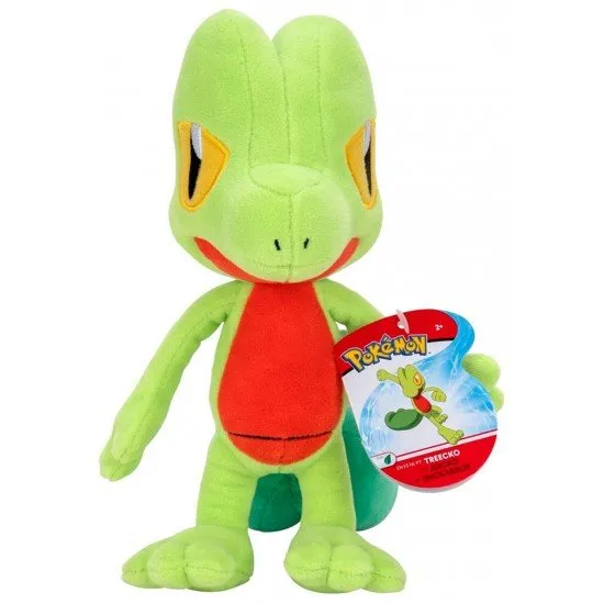 Treecko Pokémon Plush An official Jazwares Pokémon Treecko plush toy, 20cm tall, with its authentic green and red design and soft, cuddly texture.