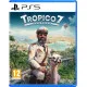 PlayStation 5 game case for Tropico 7 featuring El Presidente standing proudly over a tropical island metropolis