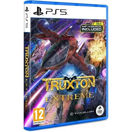 A PlayStation 5 game case showcasing a high-tech starfighter navigating a dense field of glowing enemy projectiles and mechanical serpent adversaries