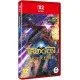 A Nintendo Switch 2 game case showing a sleek sci-fi fighter spaceship blasting colorful laser beams at giant mechanical insectoid alien bosses in deep space