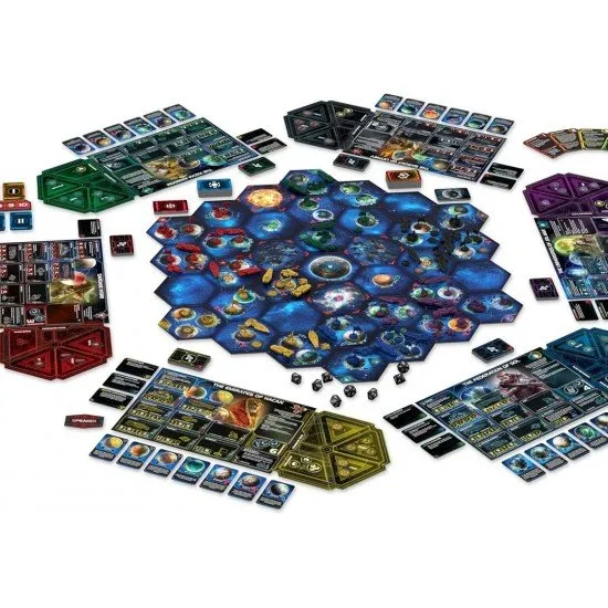 Twilight Imperium 4th Edition game box cover showing an epic space fleet battle with different faction symbols