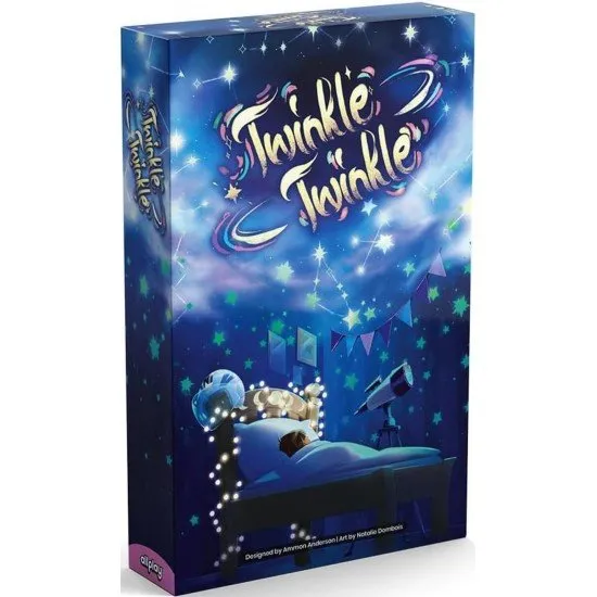 Twinkle Twinkle game box cover showing clear, transparent tiles being placed onto a star chart grid
