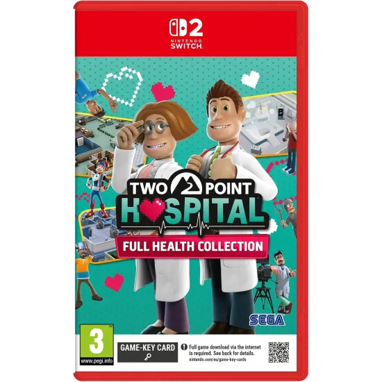 Nintendo Switch 2 game case for Two Point Hospital Full Health Collection featuring funny medical staff and patients
