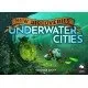 A collection of new double-sided player boards, green metropolis tokens, and a deck of fifty-two expansion cards for Underwater Cities