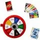 A circular UNO themed spinner surrounded by classic UNO cards featuring special spin symbols