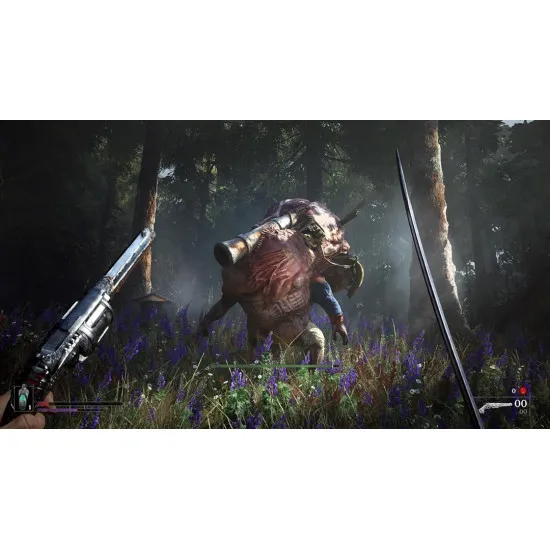A PlayStation 5 game case depicting a first-person perspective holding a supernatural flintlock pistol and a glowing blade facing a horde of grotesque plague-ridden monsters