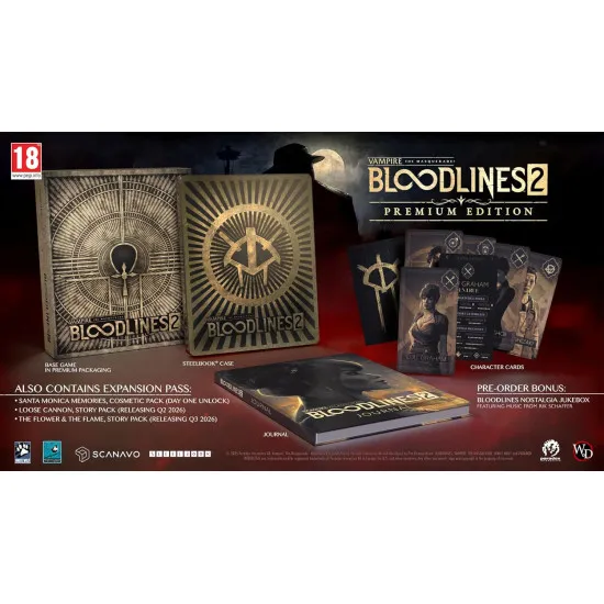 Vampire The Masquerade Bloodlines 2 Premium Edition PS5 collector's box featuring SteelBook case journal and art cards