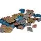 Vantage Metal Coins 45 Count Stonemaier Games Accessory Vantage Metal Coins displayed in four piles showing the gold (£10), metallic blue (£5), silver (£2), and copper (£1) designs