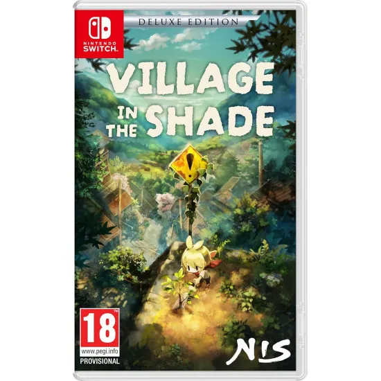 Nintendo Switch game case for Village in the Shade Deluxe Edition depicting hand-drawn characters in a peaceful Japanese countryside