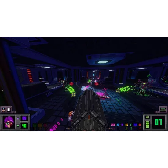 PlayStation 5 game case for Viscerafest showing a mercenary blasting through cosmic horrors in a colorful arena
