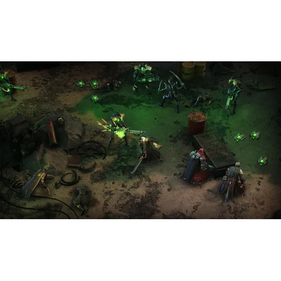 A PlayStation 5 game case showing a noble Lord-Captain surrounded by a battle-hardened retinue of tech-priests, psykers, and space marines on the bridge of a massive starship