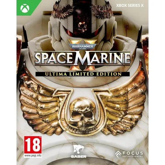 Space Marine 2 Xbox Series X Ultima Limited Edition featuring the game case, SteelBook, and DLC vouchers