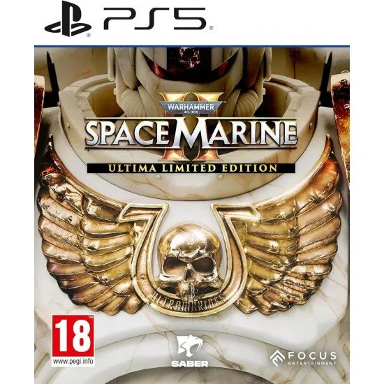 Warhammer 40,000: Space Marine 2 Ultima Edition PS5 box featuring Lieutenant Titus and the exclusive SteelBook