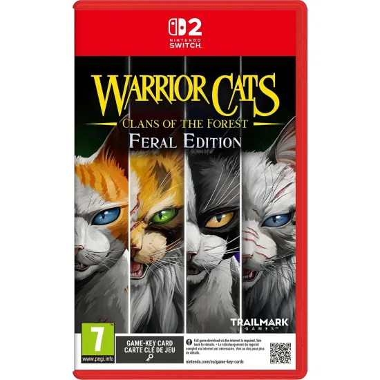 Nintendo Switch 2 game case for Warrior Cats Clans of the Forest Feral Edition displaying wild cats in territory battles