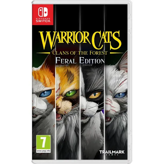 Nintendo Switch game case for Warrior Cats Clans of the Forest Feral Edition depicting a custom warrior cat in dense forest undergrowth