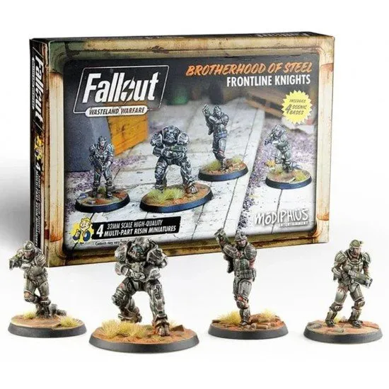 Fallout Wasteland Warfare Brotherhood of Steel Frontline Knights miniature set box art showing the Knight and Knight Patrol models