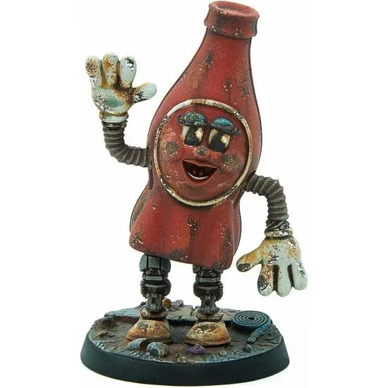 Fallout Wasteland Warfare N.I.R.A. Modiphius Miniatures Fallout Wasteland Warfare N.I.R.A. miniature box art showing the Protectron figure with its characteristic tampered appearance