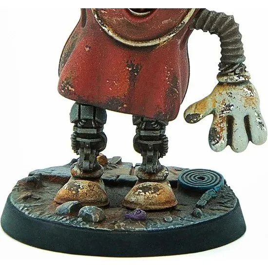 Fallout Wasteland Warfare N.I.R.A. Modiphius Miniatures Fallout Wasteland Warfare N.I.R.A. miniature box art showing the Protectron figure with its characteristic tampered appearance