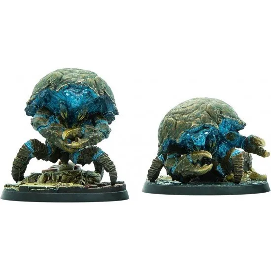 Fallout Wasteland Warfare Nukalurks miniature box art showing two Nuka-Cola Quantum glowing crustacean creatures
