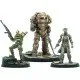 Fallout Wasteland Warfare Raiders Overlords miniature set box art showing the three Nuka-World raider leaders: Colter, Porter Gage, and Shank