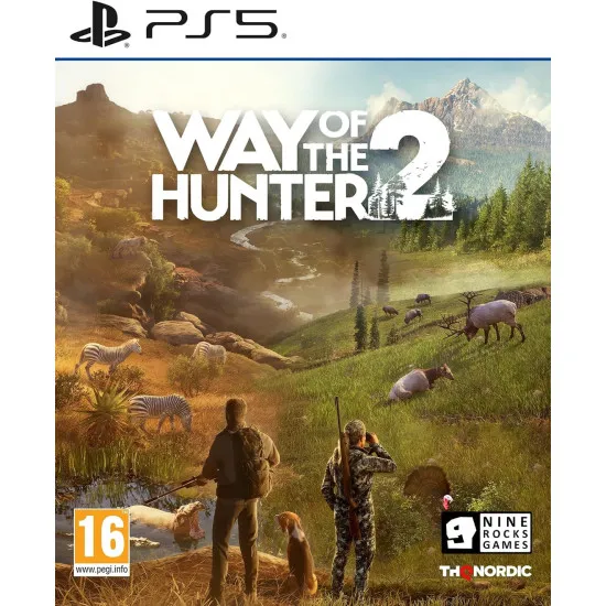 PlayStation 5 game case for Way of the Hunter 2 showing a hunter and dog tracking big game across North American wilderness