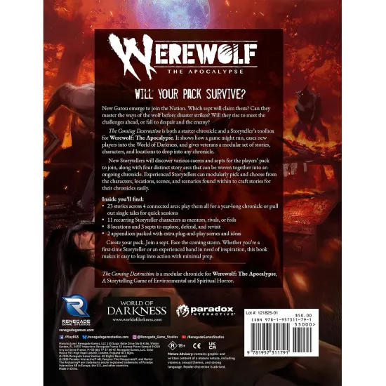 Werewolf The Apocalypse 5th Edition The Coming Destruction starter chronicle book cover featuring World of Darkness Garou artwork