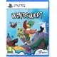 A PlayStation 5 game case showing a cheerful cartoon duck and a sturdy turtle jumping across floating grassy platforms in a colorful, windy fantasy landscape