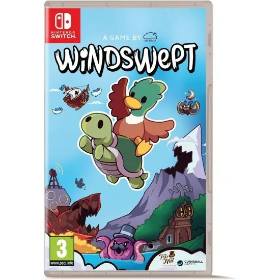 A Nintendo Switch game case showing a cheerful cartoon duck and a sturdy turtle jumping across floating grassy platforms in a colourful, windy fantasy landscape