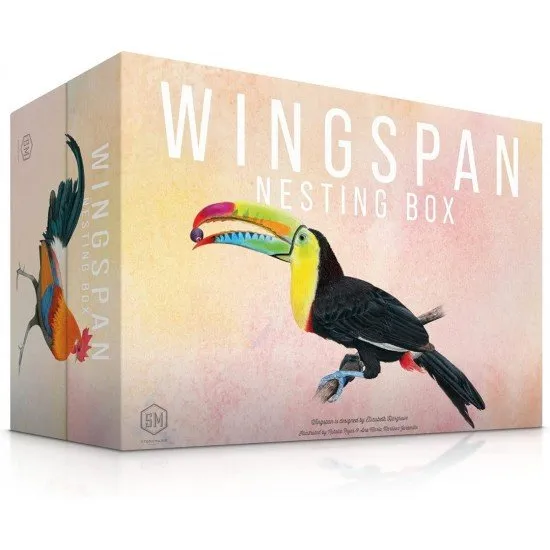 A large, elegantly designed cream-coloured storage box featuring bird illustrations and multiple internal organisational trays