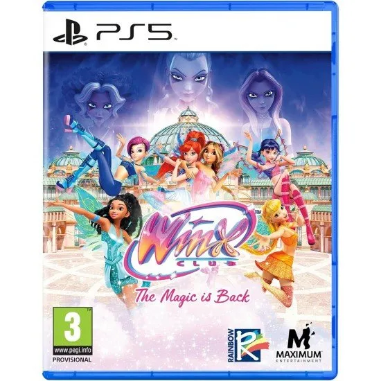Winx Club The Magic is Back PS5 box art featuring the six Winx fairies in their Believix forms