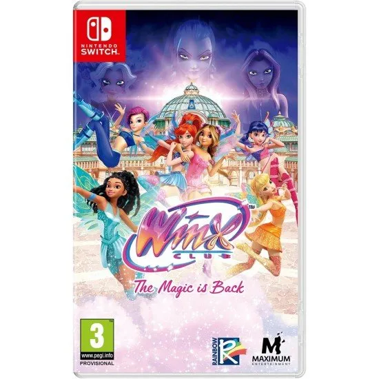 Winx Club The Magic is Back Nintendo Switch case showing the fairies flying over Alfea