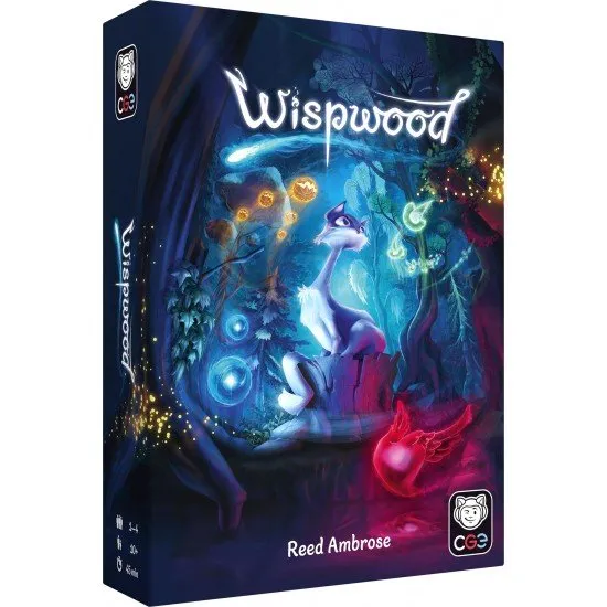 Wispwood board game showing colourful glowing wisp tiles and magical forest grid placement puzzle