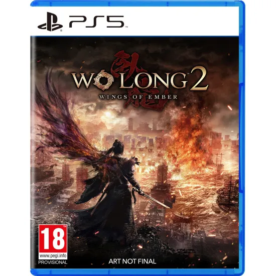 PlayStation 5 game case for Wo Long 2 Wings of Ember depicting a lone warrior standing against demonic beasts in a ruined Three Kingdoms landscape