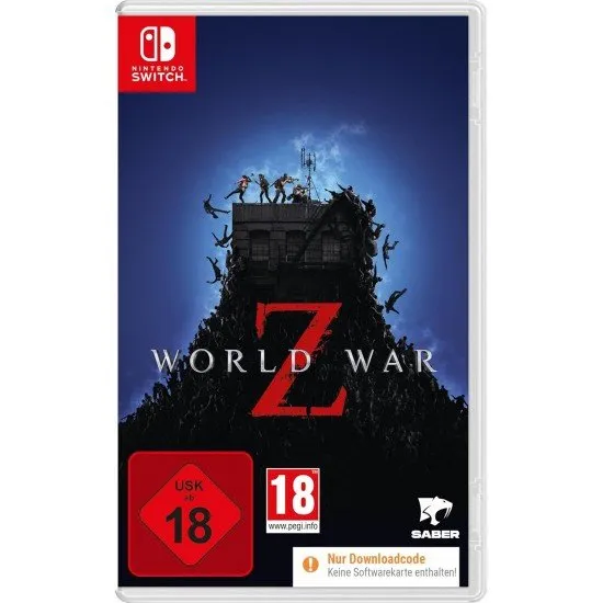 Nintendo Switch game case for World War Z featuring a massive tower of zombies climbing toward the survivors