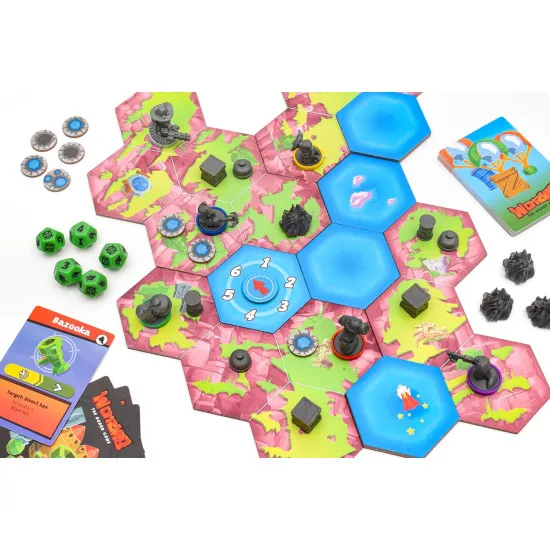 Worms The Board Game 30th Anniversary Edition box featuring classic Worms video game characters and tactical combat artwork
