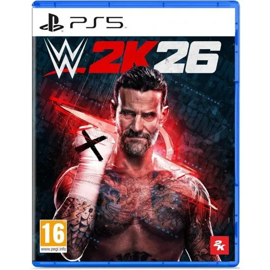 WWE 2K26 PS5 box art featuring a collage of modern Superstars and Attitude Era Legends