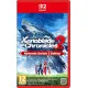A Nintendo Switch 2 game case showing Rex and Pyra standing together on a grassy cliffside looking out at a colossal living Titan wading through a vast sea of white clouds