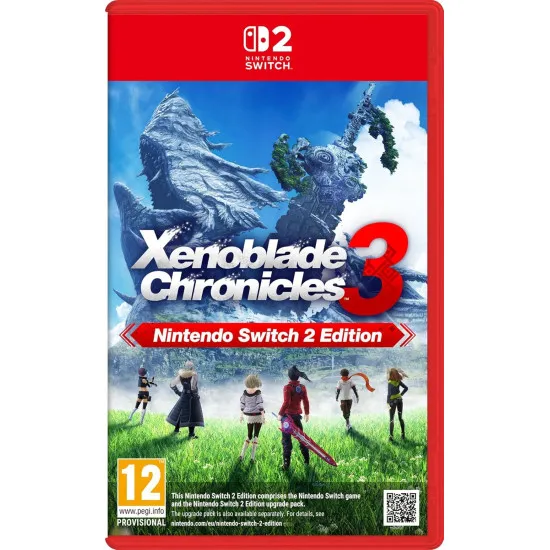 A Nintendo Switch 2 game case showing Noah and Mio standing on a grassy hill looking out at a massive, shattered sword piercing the landscape under an ultra-high-definition sky