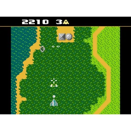 XEVIOUS Atari 7800 Classic Vertical Shooter XEVIOUS Atari 7800 game box art showing the Solvalou fighter blasting both air and ground enemies over a scrolling landscape
