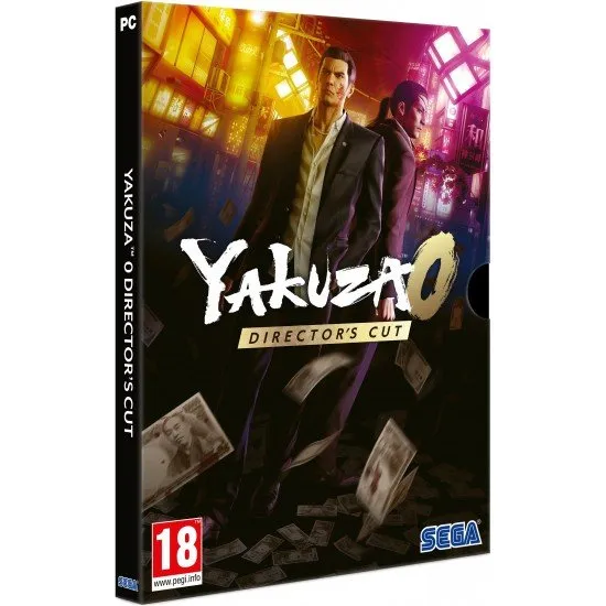 Yakuza 0 Director's Cut PC box art showing Kazuma Kiryu and Goro Majima in 1980s Japan